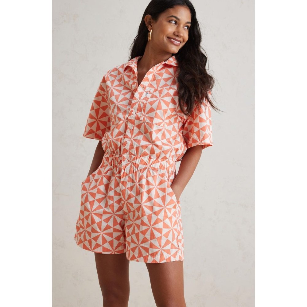 Anthropologie Orange and White Geometric Jumpsuit